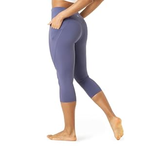 Damen Capri Yoga Leggings, 3/4 Yogahosen Sport hoher Bund High Waist (L02A1 Ohne Taschen, L02B1 Mit Taschen)