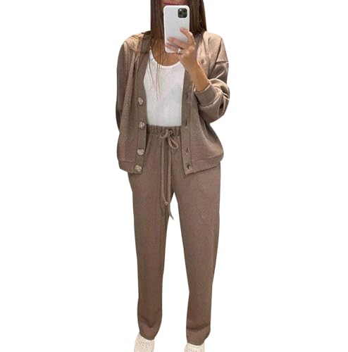 Conjunto Chandal Mujer Completo Chándal Mujer Deportivo Homewear Señora Ladies Tracksuit Women Talla Grande Set Chandal Deporte de Mujer sin Capucha Chándal para Mujer Ladies Loungewear Café XL