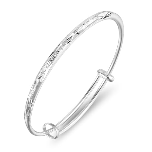 Abeillo Pulsera ajustable de plata - Elegante pulsera con destellos - Charm para mujer - Regalo para mujer y niña - Regalo para cumpleaños, San Valentín, graduación, Año Nuevo, 55 mm,
