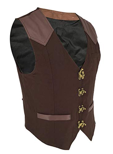 Image of bslingerie Mens Medieval Steampunk Faux Leather Cowboy Waist Coat Vest
