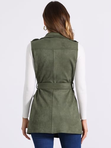 Allegra K Women's Faux Suede Vest Lapel Single Breasted Tie Belt Button Up Pockets Work Sleeveless Jacket4