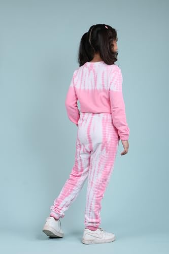 Image of Tweeny Mini Girls Kids Pure Cotton Terry Joggers Set | Tie Dye Co ord Set Winter Combo Outfit with Full Sleeves Sweatshirt and Pants | Relaxed and Comfortable Fittings