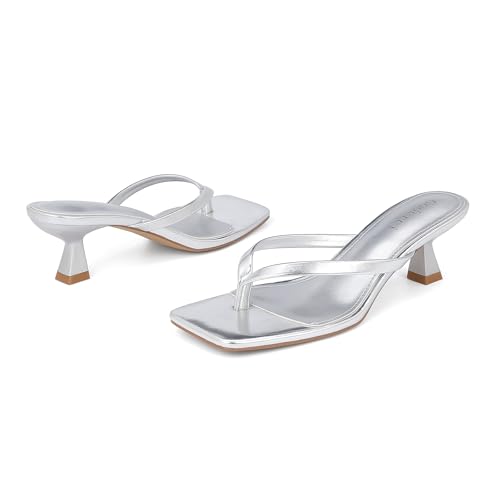 Image of Goderci Kitten Flip Flop Thong Low Heels for Women Square Open Toe Slip On Heeled Sandals