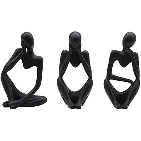Resin Thinker Crafts Sculpture Statue, Set of 3 Abstract Thinker Figurines Home Decor Accents Office Desk Decoration Collection Gifts Souvenirs(Black) Cover