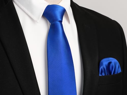 Image of Enlision Mens Ties Solid Color Satin Necktie Ties for men Handkerchief Cufflinks Pocket Squares for Wedding
