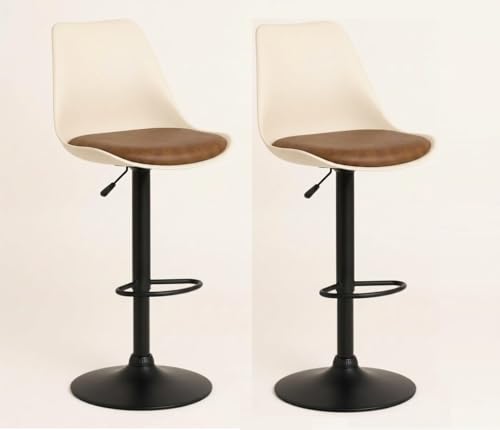 Image of 360 REVOLVING Height Adjustable BAR Stool /Kitchen Chair Suitable for Kitchen, Cafeteria, Dining, Office,Shops (Set of 2) (Cream and Brown)