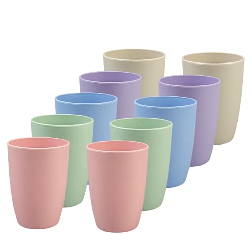 TEYIAN 10 Pack Plastic Cups 350ml Reusable Drinking Cups Durable Plastic Tumblers Set for Kitchen Outdoor Parties Picnics Camping BBQ -5 Colour