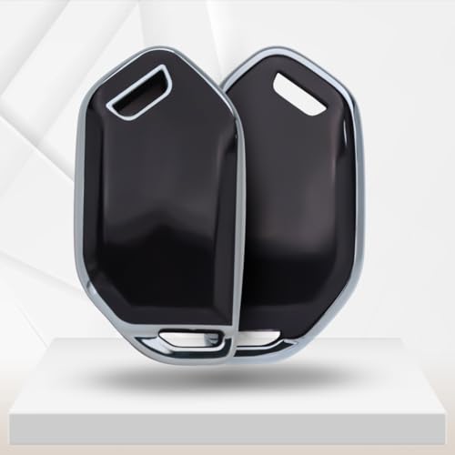 Image of KEYCEPT Silver Line TPU Key Cover Compatible with Ki-a Sy-ROS, EV6, EV9 4 Button smart Key with Keychain (Type 2, Black)
