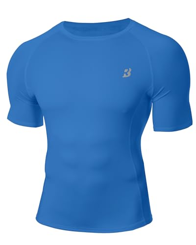 Roadbox Compression Shirt Men Short Sleeve, Cool Dry Base Layer Athletic Undershirts, Workout T-Shirt for Sports Gym Running Royal Blue