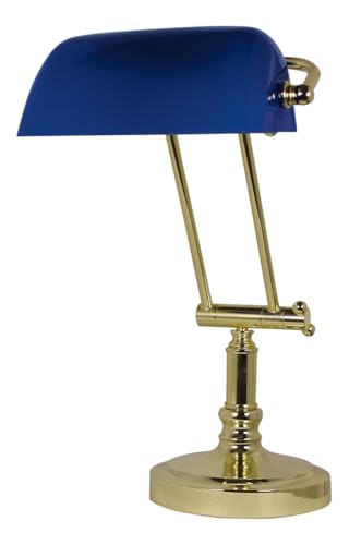 Sea-Club Bankerlampe Bankerleuchte Messing & Glas H=43cm blau