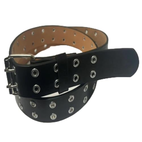 Men’s Black Punk Belt with Double Eyelet Design and Metal Buckle