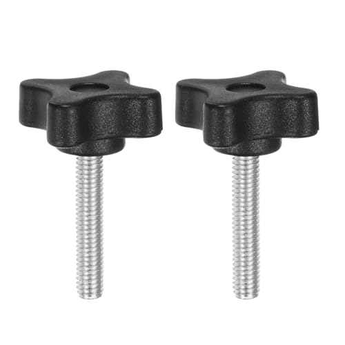 QUARKZMAN 2pz Manopole Stella Serraggio M6 x 35mm Filettatura Maschio Metrica 32mm Manopola Perno Filettato Testa Plastica 4 Punte Manopola per Serraggio Vite Testa Zigrinata Maniglia, Nero