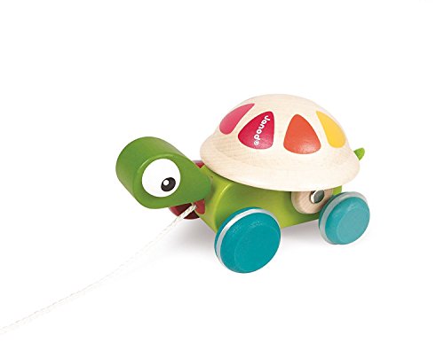 Janod - Tortue à Promener en Bois - Carapace Qui Tourne + Ficelle 50cm - Jouet à Tirer - Jouets d'Eveil et Premier Age - Apprentissage Motricité et Imagination - Dès...