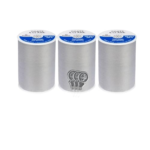 Coats & Clark Dual Duty All Purpose Sewing Thread 230A 400 Yards Each Spool 3 Pack Bundle with Bellas Crafts Needle Threaders (Nugrey)