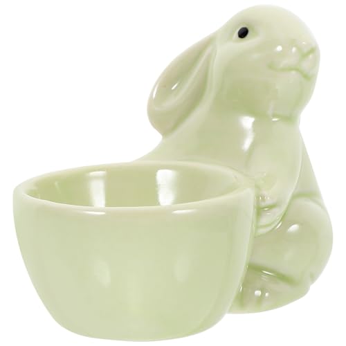 NUOBESTY Huevera de Cerámica Verde Forma de Conejo Soporte para Huevos de Escritorio Expositor Decorativo para Desayuno y Fiestas de Pascua