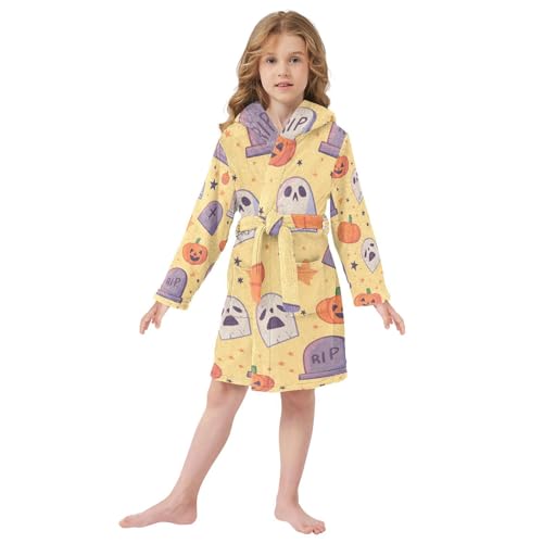 GuoChe Halloween Gravestone and Pumpkin Pattern Children'S Robes Girls Hooded Robes2