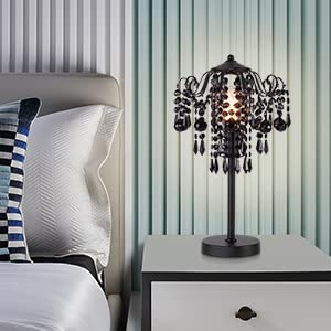 Meixisue Small Black Crystal Bedside Table Lamp End Table Lamp Nightstand Lamp Desk Lamps For Bedroom Living Room H20.4'' W12 1-Light E26 #TOP7
