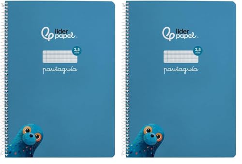Liderpapel Cuaderno espiral a4 pautaguia tapa blanda 80h 75 gr cuadro pautado 2,5mm color azul (Paquete de 2)