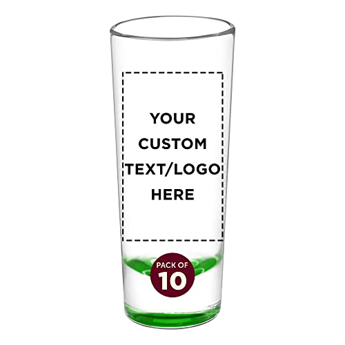 Custom Cordial Shooter Shot Glasses 2 oz. Set of 10, Personalized Bulk Pack - Great for Birthdays, Parties, Indoor & Outdoor Events - Green