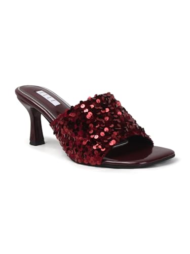 Image of ELLE Women's Sequin-Embellished Square-Toe Heeled Sandals