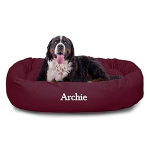 Majestic Pet Personalized Extra Large Burgundy Pet Bagel Dog Bed – Machine Washable – Soft Comfortable Sleeping Mat – Durable Breathable Supportive Cushion