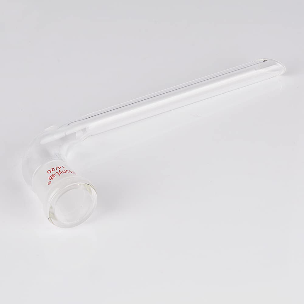 Adaptador de Destilación en Ángulo de 105 Grados, Vidrio de Borosilicato con Junta 14/20 y Tubo de Goteo de 100mm