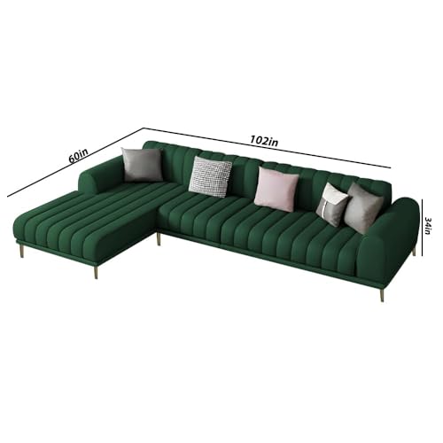 Image of Casaliving Herrick LHS 6 Seater L Shape Sofa Set with 2 Puffy for Living Room (Green Colour Fabric) Premium Velvet Fabric Sofa for Living Room