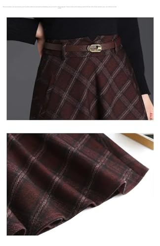 Women's High Waist Plaid Woolen Mini Skirt A- Line Slimming Long Polyester Fiber Skirts2