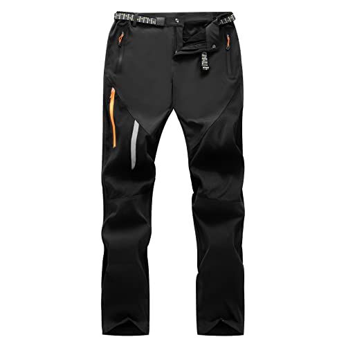 LY4U Men’s Hiking Trousers Lightweight Quick Dry Walking Pants Men Outdoor Breathable Water Repellent Trousers with Zip Pockets Black XL