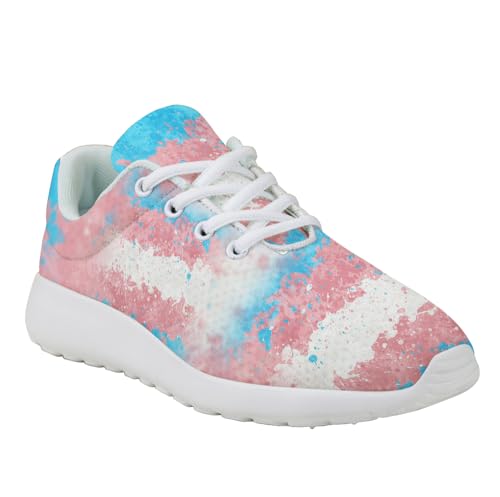 Transgender Flag Art Shoes for Women Men Trail Running Fashion Sneakers Breathable Mesh Tennis Athletic Shoes White3