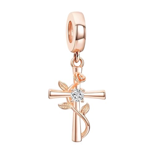 Image of S925 Sterling Silver Rose Gold Romantic Charm Pendant, Gifts for Family Friends Girlfriend, Valentine's Day Birthday Christmas Anniversary, Bracelet Necklace Bead Dangle Charm for Women Jewelry
