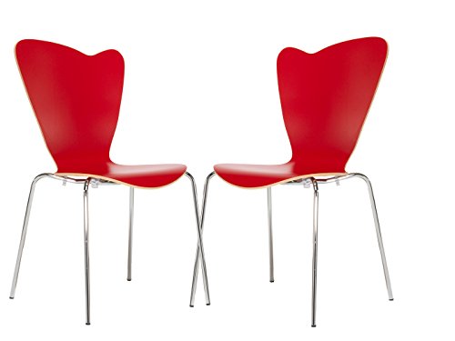 MAUSER SITZKULTUR 2er-Set Design Stühle HEART in Holzdekor rot ohne Armlehne, stapelbar, M528 Cover
