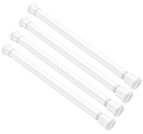 Image of 4 Pack Small Spring Tension Curtain Rod 8 to 12.5 Inch, Thin DIY Tension Rods No Drill for Slim Window Cupboard Closet Sidelights, White