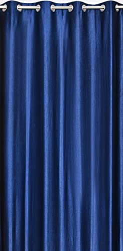 Image of Eyelet Polyester Modern Solid Crush Set of 3 Pcs. Window Curtains (5 Feet, 2 Blue + 1 White)