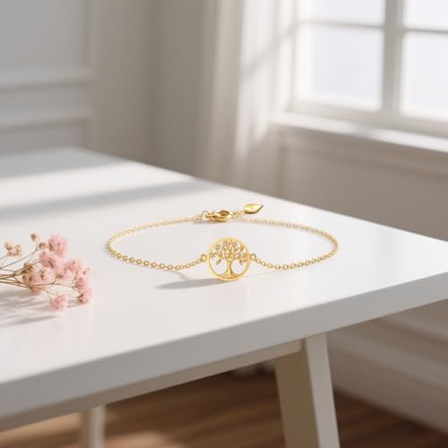 Solid 14K Gold Tree of Life Necklace/Bracelet for Women, 14kt Gold Owl Necklace Family Tree Pendant Necklaces Fine Jewelry Gifts for Mom Wife Nana Christmas Birthday4