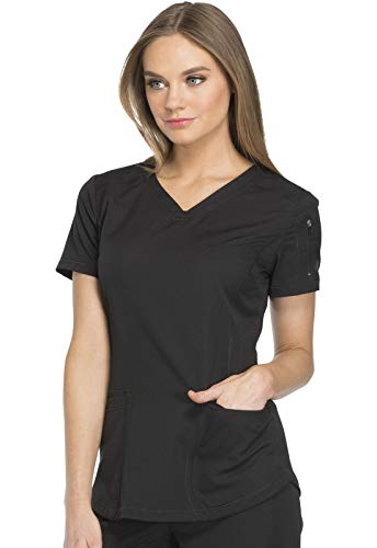 Dickies Dynamix Womens Tops, Athletic-Inspired V-Neck Scrub Top with Four-Way Stretch and Moisture Wicking DK730, M, Black - image 2