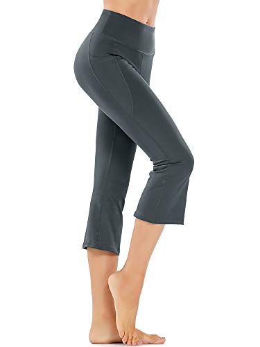 linlon Women Flare Capri Pant, Yoga Capri Flare Pants, Slim Capri Flare Lounge Crop Pant Grey