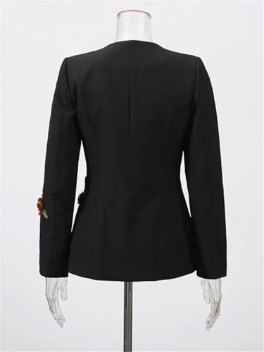 Womens Deep U Neck Sequins Floral Blazer Long Sleeve Buttons Party Suit Jacket Outerwear2