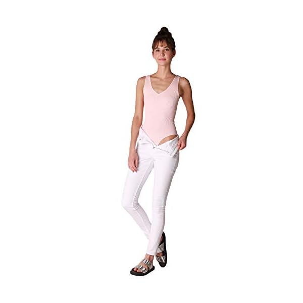 NIKIBIKI-Women-Seamless-Ribbed-V-Neck-Bodysuit-Made-in-USA-One-Size NIKIBIKI Women Seamless Ribbed V-Neck Bodysuit, Made in U.S.A, One Size (Baby Pink)