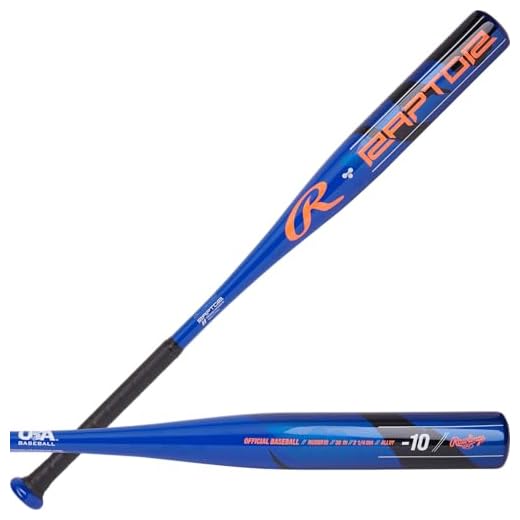 Rawlings | Raptor Baseball Bat | USA | 28-inch | -10 | 1 Pc. Aluminum | Blue/Orange