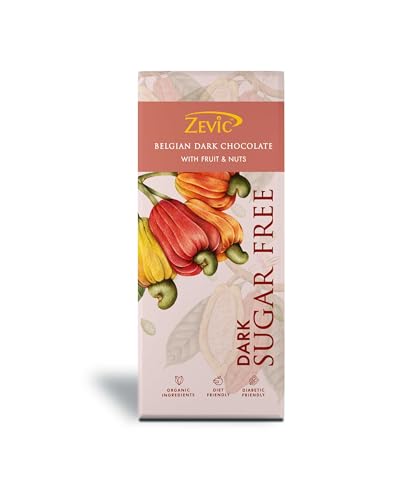 Image of ZEVIC Sugar Free Dark Chocolates Pack | Organic Belgian Chocolates Bar Combo | Vegan & Healthy Diet Friendly Chocolates | Belgian Roasted Almond, Coffee Beans, Jaggery, Classic & Fruit and Nuts Chocolates Combo Pack, 40g Each - (Pack of 5)