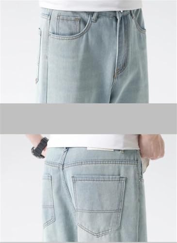 Men Straight Jeans with Pockets Zipper Pants Vintage Casual Wide Legs Denim Trousers4