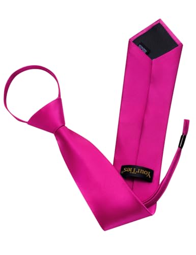 Image of YourTies Zipper Tie for Men Adjustable Pre-tied Satin Neckties and Pocket Square Set Solid Color Business Formal Wedding