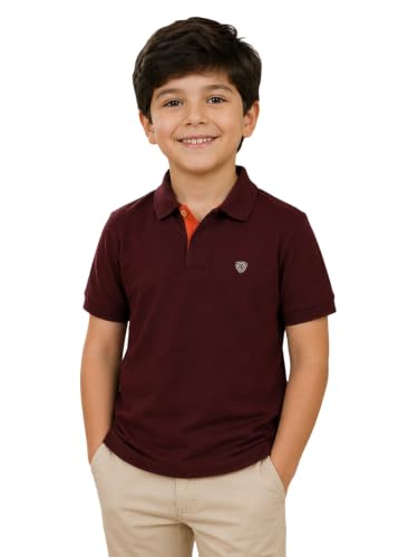 Image of Lux Cozi Boy's Polycotton Polo T-Shirt | Solid Collared Half Sleeve Tee for Kids | Soft Breathable Summer Wear | Casual Smart Polo T-Shirt | 3-14 Years