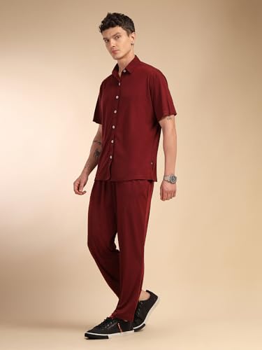 Image of Thomas Scott Men's | Relaxed Fit | Solid | 100% Polyester | Co-Ord Set With Short Sleeves & Spread Collar