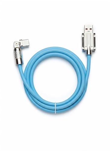 Image of 120W Fast Charging USB to Type-C Cable with 180 Rotating Head - Zinc Alloy Metal Connector, Heavy Duty Silicone Braided Data Sync Cord for Gaming & Smartphones (Blue)