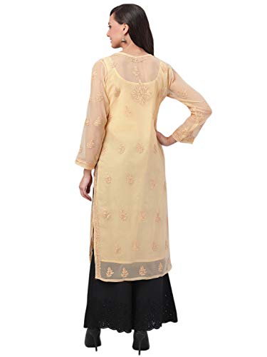 Ada Indian Hand Embroidered Chikankari Straight Georgette Kurti Kurta with Slip for Women A130702 (Fawn, 4XL) - Image 2