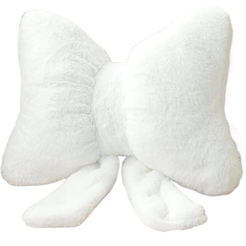 Coussin en forme de nœud en peluche blanc : coussin décoratif pour lit