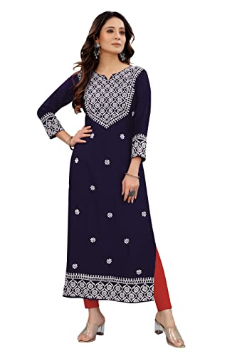 Image of KrazzyKudy Women's Rayon Embroidered Straight Kurti Under 499 Designer Attractive Look Women's Kurta