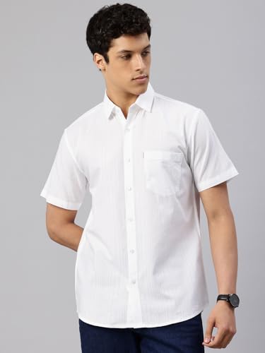 Image of Majestic Man Men's Pure Cotton Dobby Weave Checks Slim Fit Half Sleeve Casual Shirt